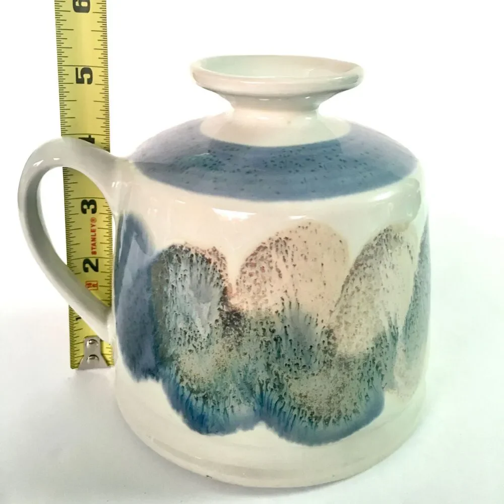 Kravec Studios Art Pottery Vase: Container Pitcher Abstract Blue Cream Decor, Na